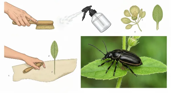 Diverses méthodes naturelles pour lutter contre les cochenilles : brosse, spray de savon noir et coccinelle auxiliaire.