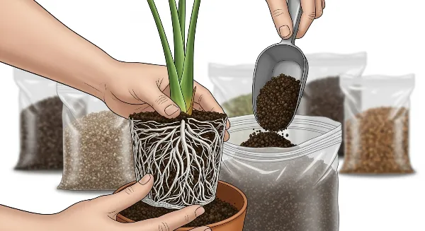 Rempotage d'une plante d'intérieur avec un substrat adapté pour des racines saines
