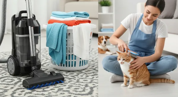 Traitement de l'environnement avec aspirateur et animaux traités simultanément
