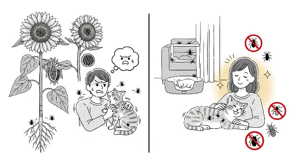 Personne et animal de compagnie souriants après un traitement antiparasitaire réussi