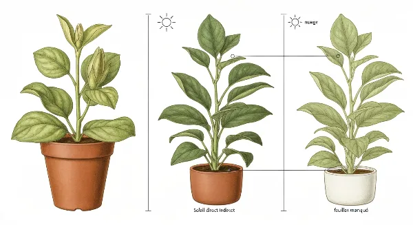 Optimisation de l'exposition lumineuse pour une plante d'intérieur afin d'éviter le jaunissement des feuilles