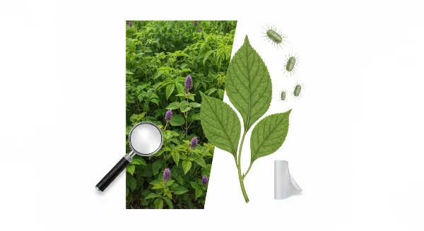 Une plante d'intérieur en quarantaine, isolée des autres, avec des outils d'inspection comme une loupe et une feuille blanche.