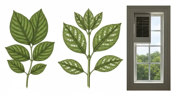 Conditions idéales pour le développement de l'oïdium sur des plantes d'intérieur mal aérées.