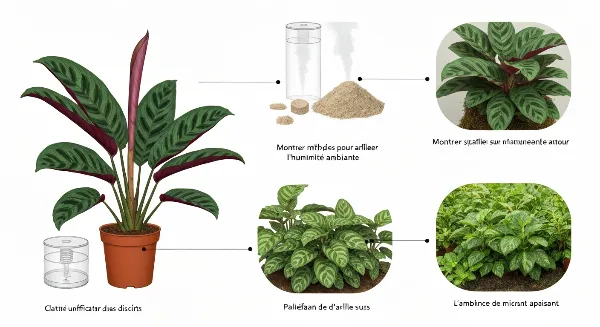 Humidificateur, billes d'argile et plantes groupées pour Calathea