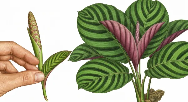 Feuille de Calathea avec pointes marron et Calathea sain en arrière-plan